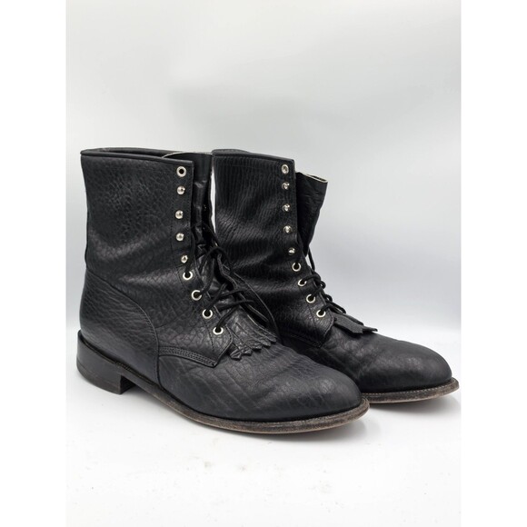 JUSTIN 522 Bullhide Black Pebbled Leather Western L Boots USA 13 D Kiltie main image 2